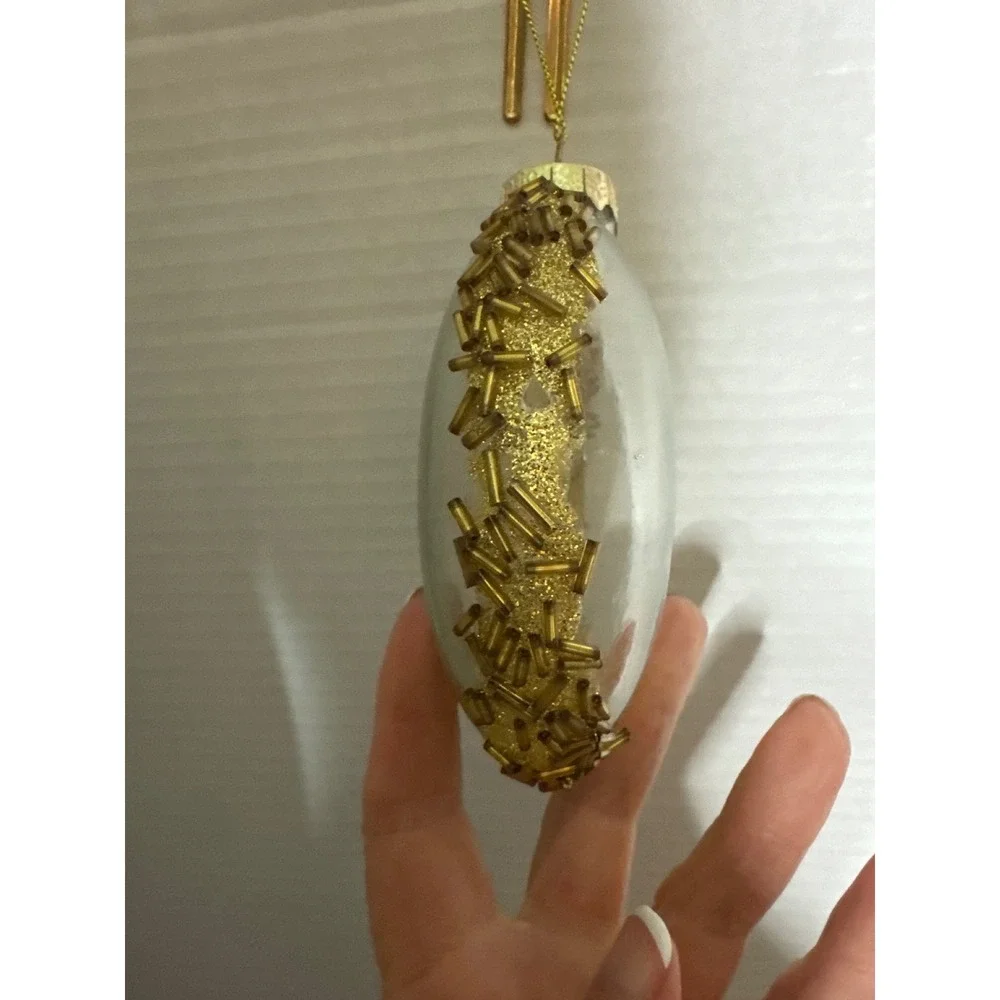 Gold Chickadee Bird Glass Disc Christmas Ornament Beaded Edge Pinecone Winter